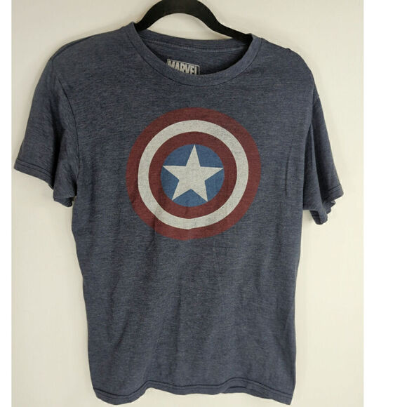 Marvel Men's Short Sleeve Crew Neck Captain America Tee Shirt Blue Size Medium - Picture 1 of 6
